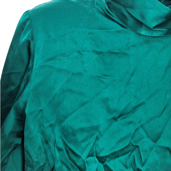 Talbots Vintage Petite Silk Satin Turtleneck Luxe Button Back Long Sleeve Blouse - Picture 9 of 15